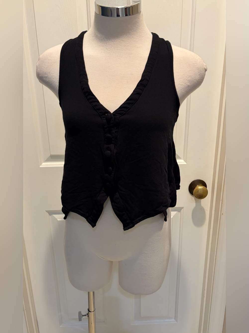 Free People Black Button-Front Cropped Tank